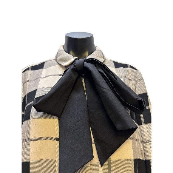 Kate Spade New York Plaid Shirt Dress Beige & Black Bow Detail Size 10 - Picture 5 of 6